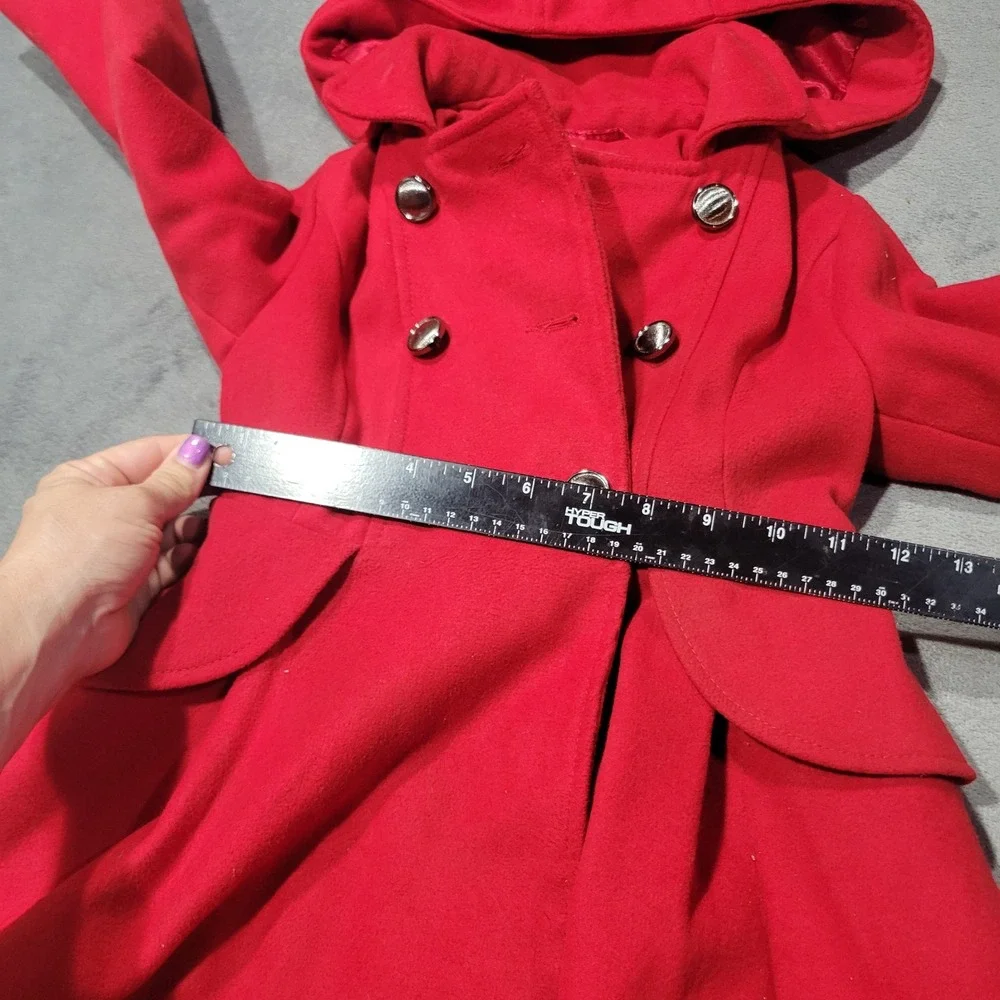 Copper Key Peplum Coat Girls Red Hooded Double‎ Breasted Ruffle Back Coquette
